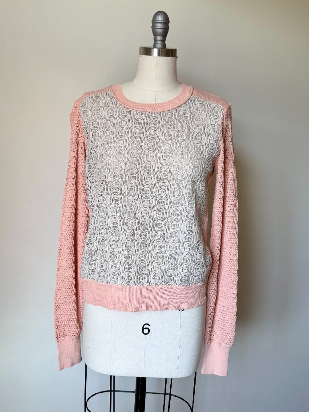 Vintage Diane Von Furstenberg Sweater Top | Pink Lace Knit | DVF Designer Top |M